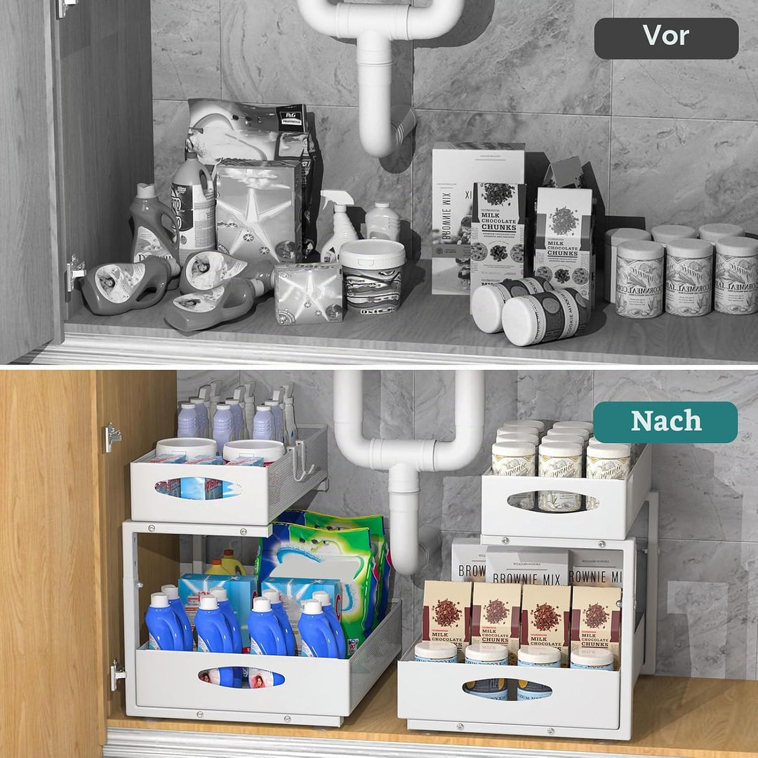 Housolution Spülschrank Organizer Ausziehbar, 2 Etagen Metall Unter Waschbecken Regal Spülenuntersch