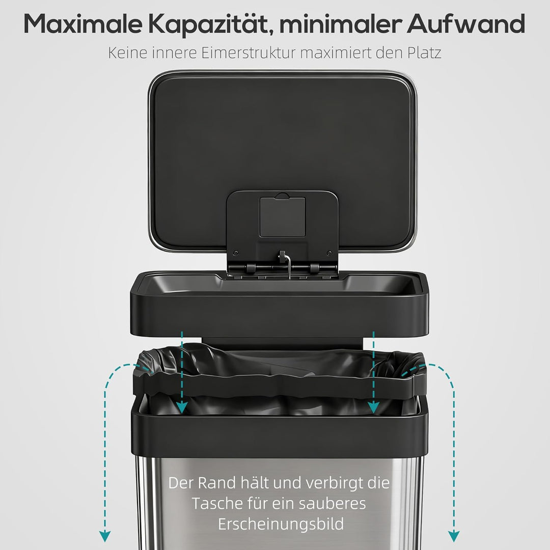 HOMCOM Mülleimer Küche 60 L Treteimer mit Soft-Close-Deckel, Offenhaltefunktion und Pedal Abfalleime
