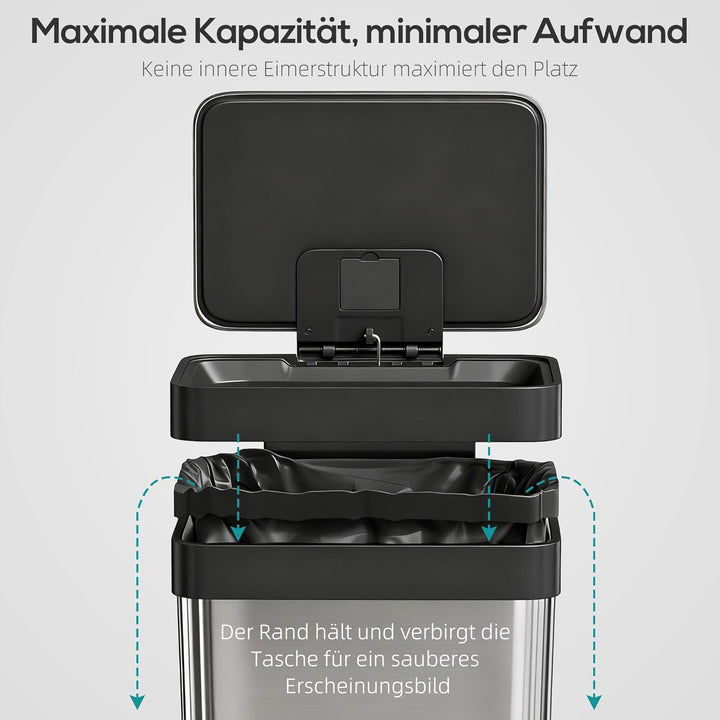HOMCOM Mülleimer Küche 60 L Treteimer mit Soft-Close-Deckel, Offenhaltefunktion und Pedal Abfalleime