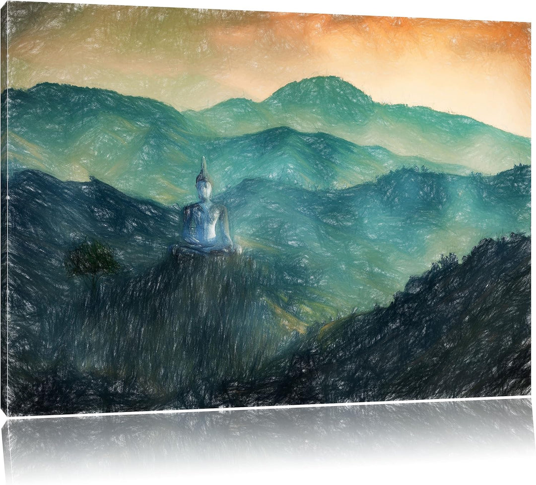 Pixxprint Buddha / 100x70cm Leinwandbild bespannt auf Holzrahmen/Wandbild Kunstdruck Dekoration, 100