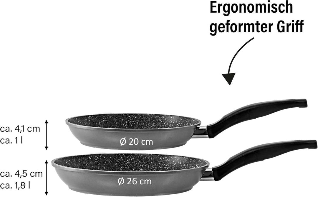 STONELINE Pfannenset 2 teilig, 20/26 cm, Antihaft beschichtete Pfanne mit echten Steinpartikeln, Pfa