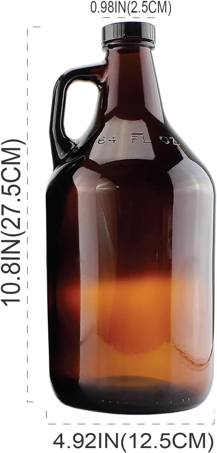 ANZAGA Braunglas-Growlerkrug mit schwarzem Deckel, ideal für Kombucha,0.5 Gallon/2 Liter, 0.5 Gallon