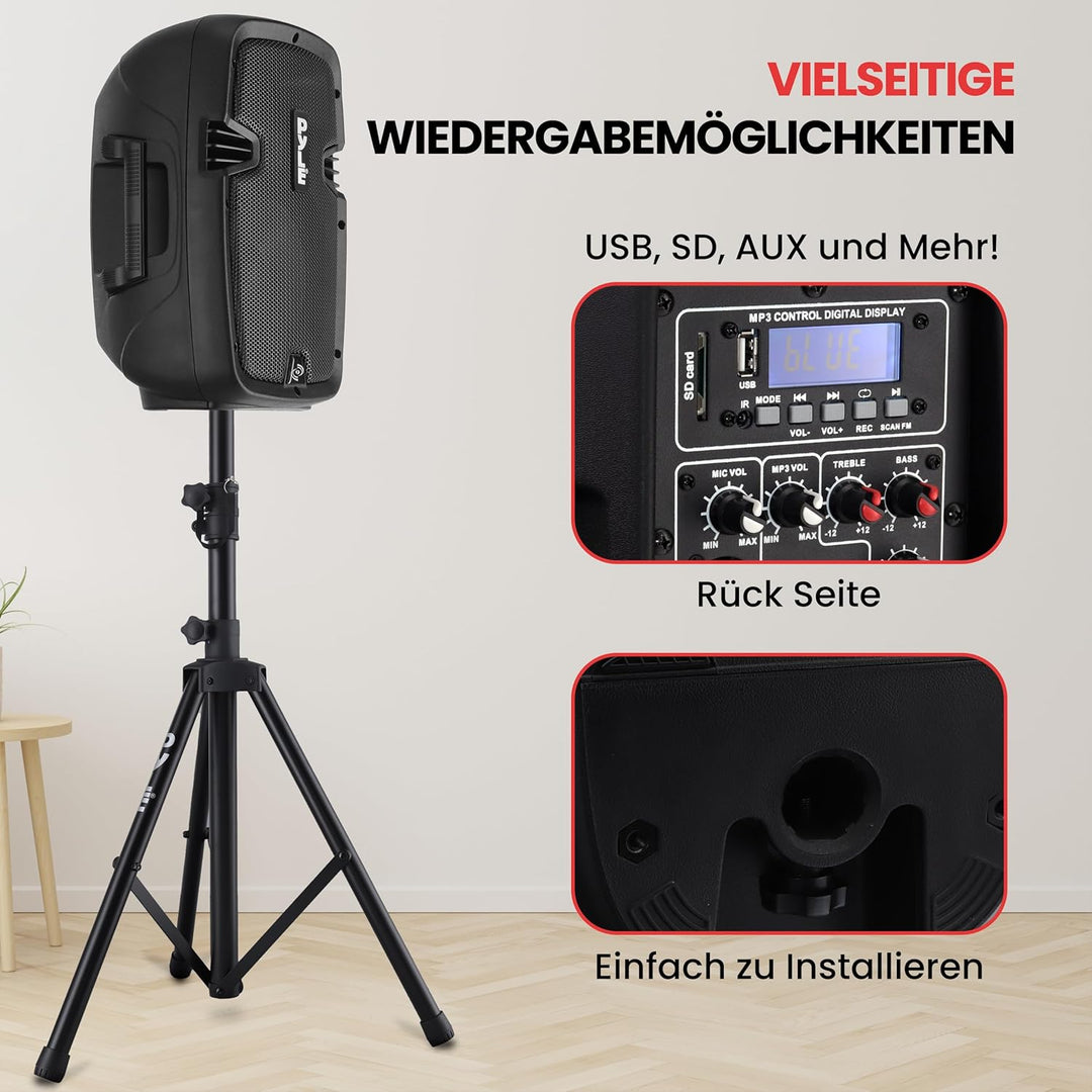 Pyle Musikbox Bluetooth Gross, PA Anlage, 2x Soundbox- Aktive & Passive Lautsprecher, Partybox, PA K