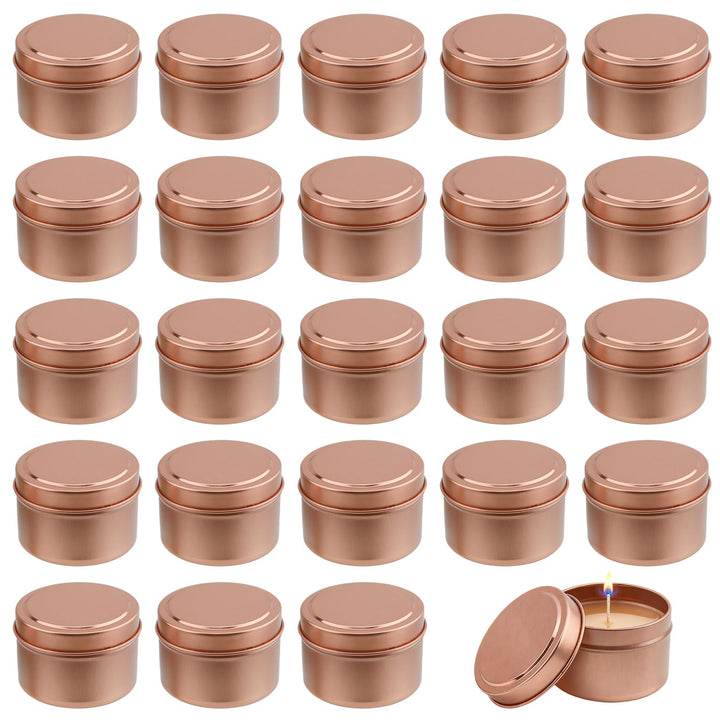24 Stück 120ml Metall Kerzengläser mit Deckel Rosegold, Leere Kerzendosen zum Kerzen Giessen, Runde