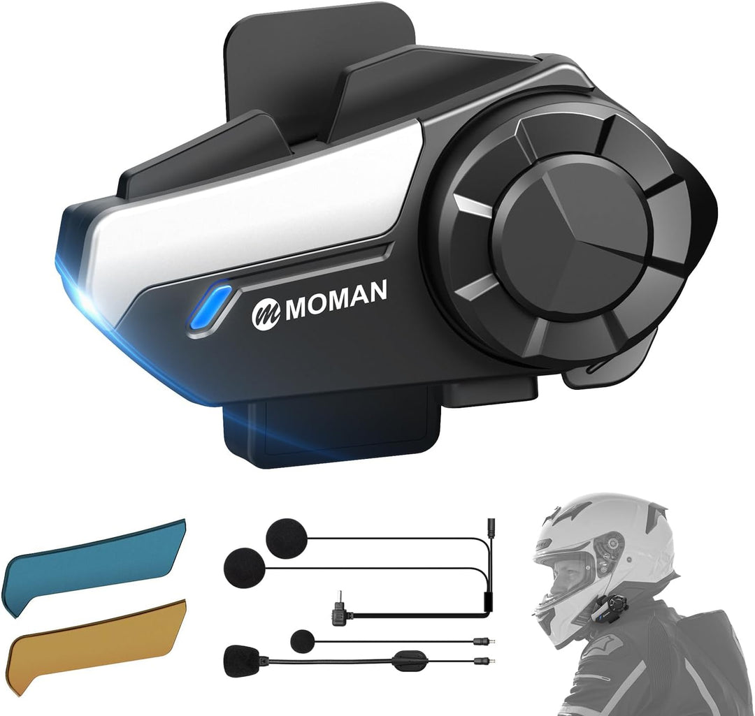Moman Motorrad Intercom Headset, H2 Pro【1 Pack Schwarz】 Motorradhelm Gegensprechanlage Wireless 5.1