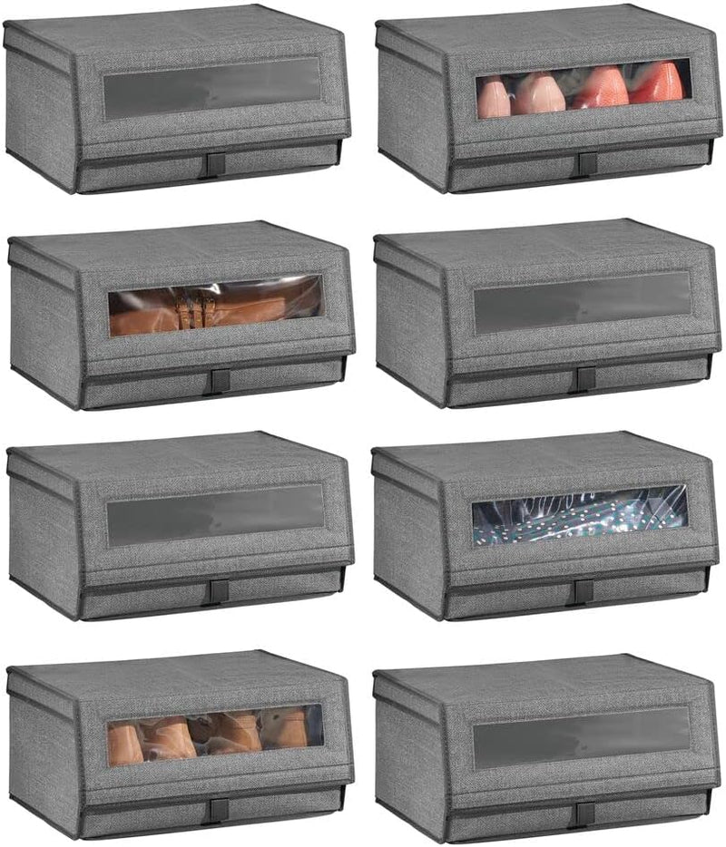 mDesign 8er-Set Schuhaufbewahrung aus Stoff – stapelbare Schuhbox mit Sichtfenster, Klettverschluss