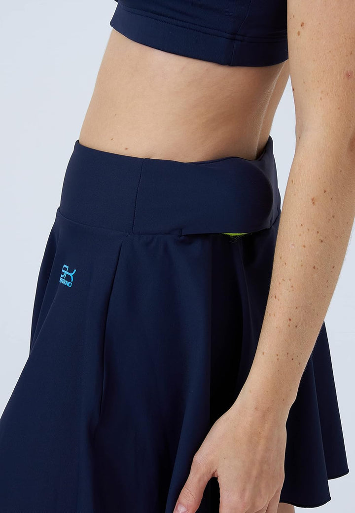 Sportkind Mädchen &amp; Damen Tennisskort mit Ballgürtel, atmungsaktiver Sport Rock mit Innenhose L Navy