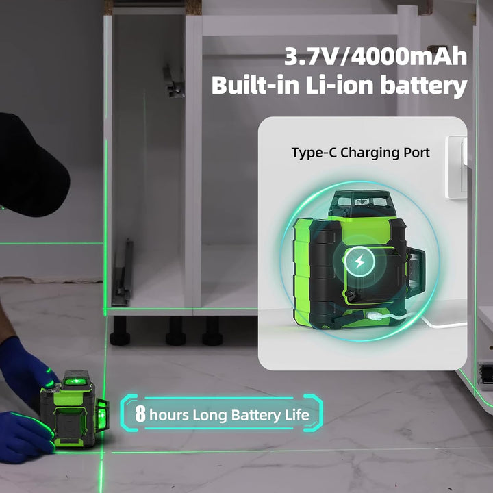 Huepar 3x360° Kreuzlinienlaser mit 127cm Stativ, Laser Wasserwaage Nivelliergerät Selbstnivellierend
