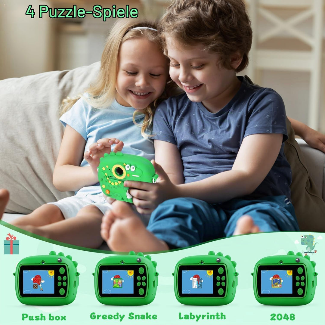 Kinderkamera Sofortbildkamera, 2,4 Zoll Digitalkamera Kinder, Dinosaurier VideoKamera 1080P HD, Sofo