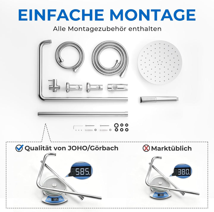 Görbach Regendusche Duschsystem Edelstahl Duschset ohne Armatur, Chrom Duschgarnitur Duschstangeset