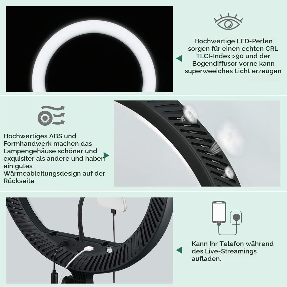 Godox LR150 LED-Ringlicht-Kit 18 Zoll 38W zweifarbig 3000K-6000K Selfie-Ringlicht Diammable CRI 90+,
