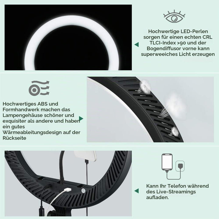 Godox LR150 LED-Ringlicht-Kit 18 Zoll 38W zweifarbig 3000K-6000K Selfie-Ringlicht Diammable CRI 90+,
