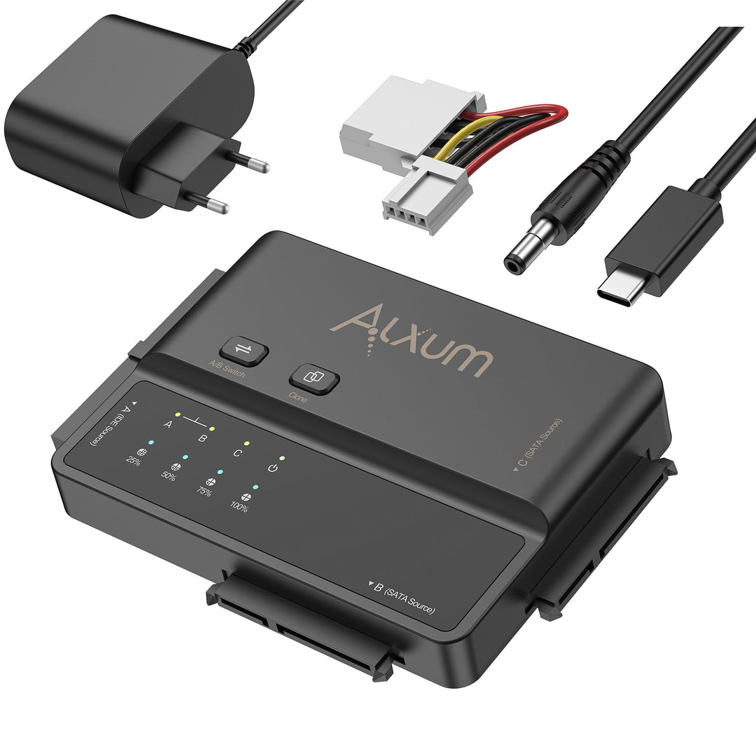 Alxum IDE und SATA Adapter, USB Type-C 5Gbps Festplatten Adapter mit Clone, Netzschalter für 2.5/3.5
