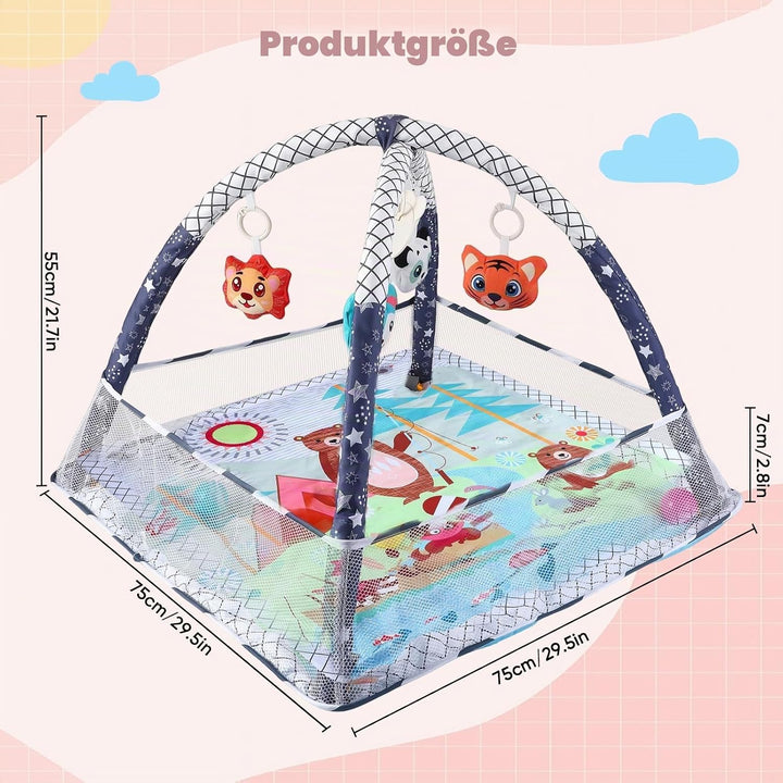 Baby-Spielmatte &amp; Activity-Center mit integriertem Schutzrand, Spielzeug, Spiegel und Bällen – Boden