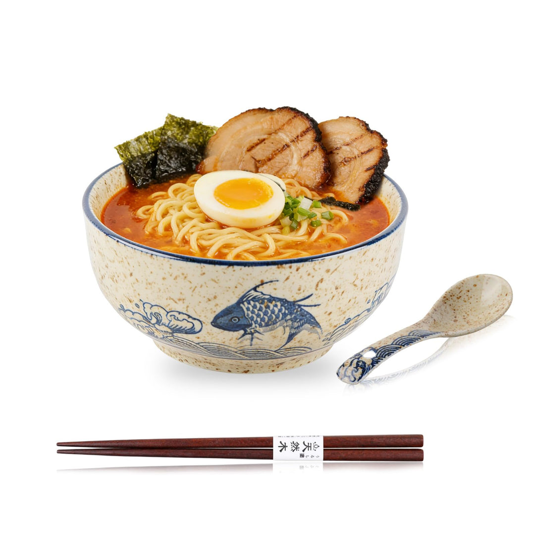 Keramik Ramen Schale Set, 700ml Porzellan-Nudelbecher