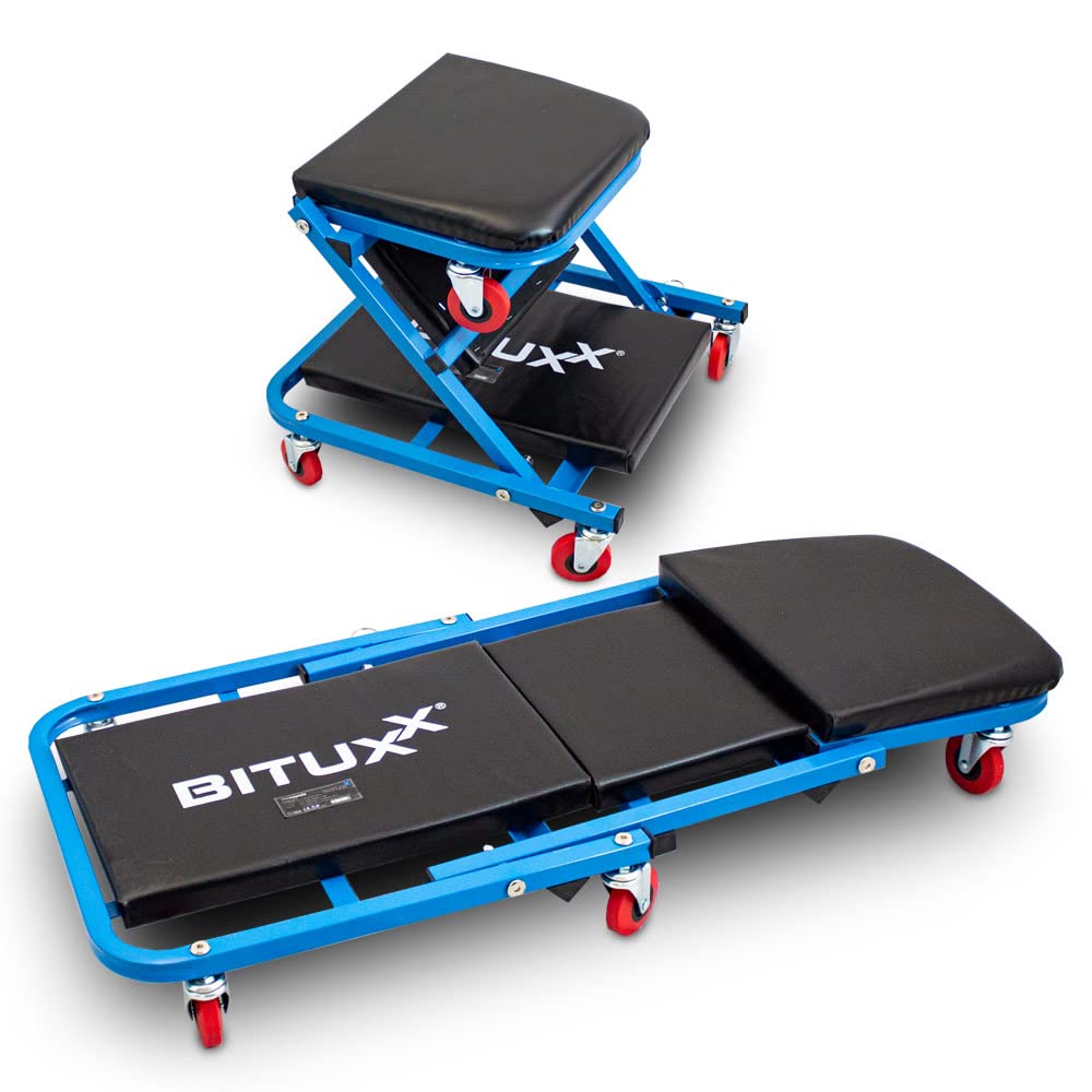 BITUXX® Werkstatt-Rollbrett Werkstattliege Montageliege Montagerollbrett Sitz als Liege oder Werksta