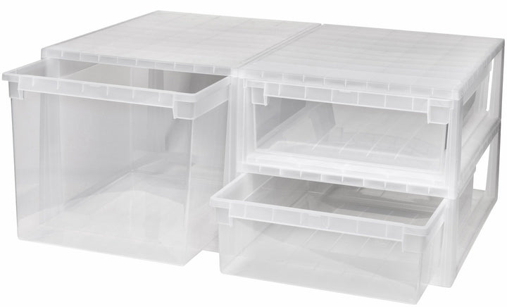 3 Stück Schubladenboxen mit Nutzvolumen 2 Stück mit 22 (XL) und 1 Stück mit 50 (XXL) Liter. Passend