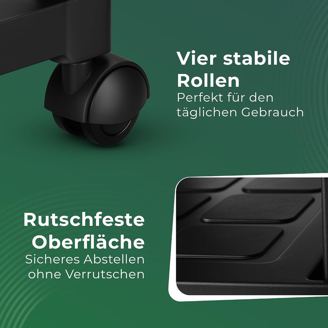 Novaliv Rollwagen mit 4 Etagen Schwarz, Badezimmer-Regal Badregal Bad Küche Ordnungswagen Beistellwa