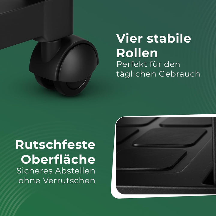 Novaliv Rollwagen mit 4 Etagen Schwarz, Badezimmer-Regal Badregal Bad Küche Ordnungswagen Beistellwa