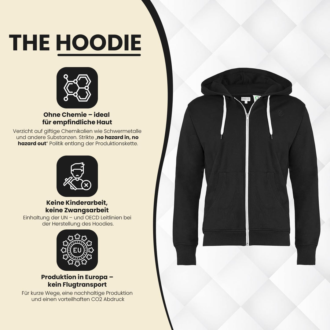 Banqert Herren Hoody | GOTS Zertifiziert | Reine Bio Baumwolle S Black And White, S Black And White