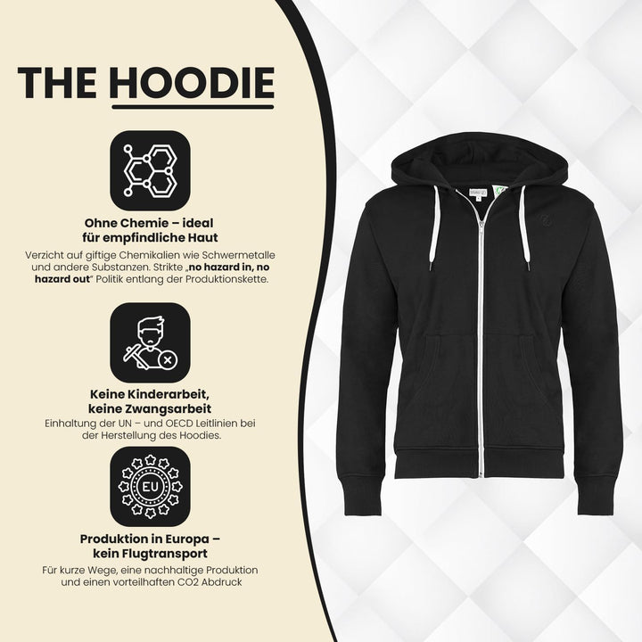 Banqert Herren Hoody | GOTS Zertifiziert | Reine Bio Baumwolle S Black And White, S Black And White