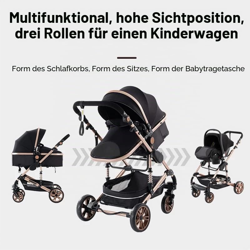 YAZOCO kinderwagen 3 in 1 Buggy Babybett Komplett Set Einem Klick Zusammenklappbarer Kinderwagen, Ko