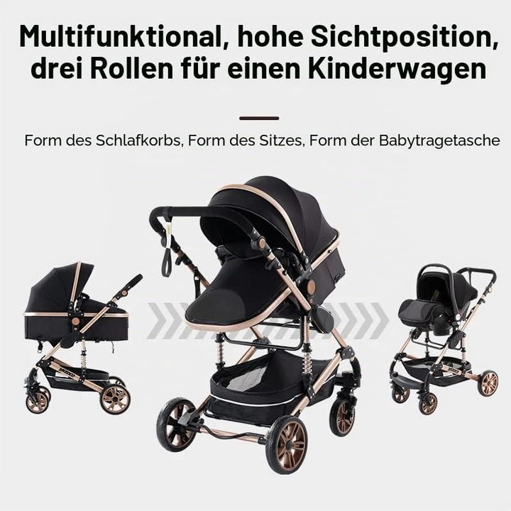 GLOKID Kinderwagen 3 in 1,Reisesysteme, Buggy mit Umkehrbarem Zwei-Wege-Schub,Babywanne Buggy&amp;Sports