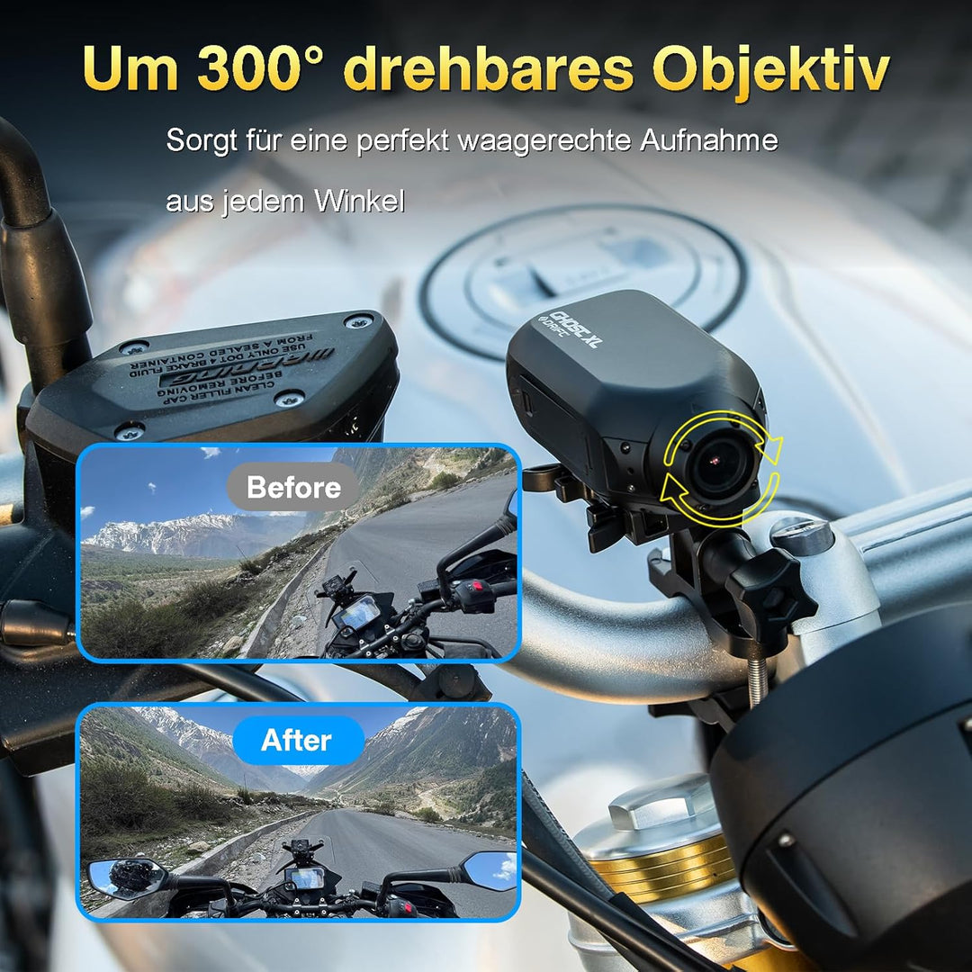 Drift Ghost XL Action Cam Motorrad – Full HD 1080P, 9h Akku, 140° Weitwinkel, 300° drehbar, IPX7 was