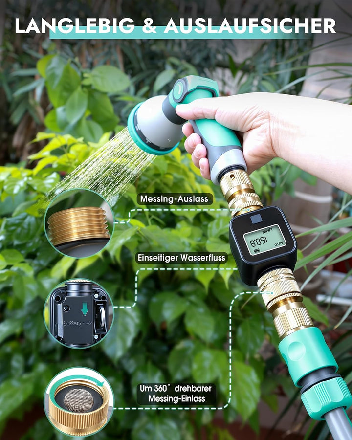 Insoma Wasserdurchflussmesser, Messing-Einlass und -Auslass, Wasserzähler für Gartenschläuche, misst