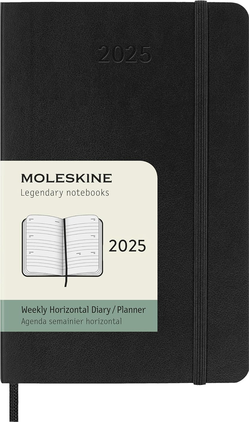 Moleskine Weekly Planner, Horizontale 12-Monats-Wochenplaner 2025, Weicher Einband und Elastischer V