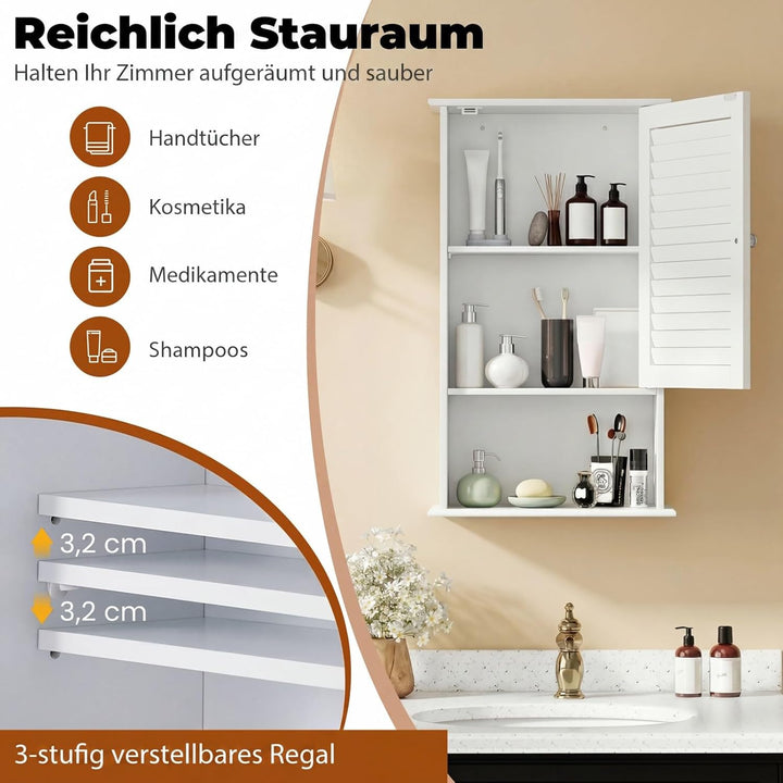 COSTWAY Hängeschrank, Badezimmerschrank hängend, Wandschrank Badschrank mit verstellbarem Einlegebod