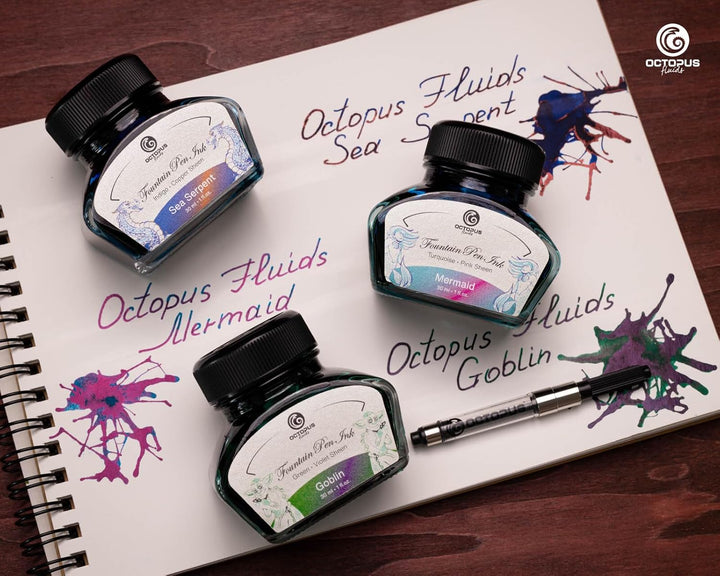 Octopus Fluids 3 x 30 ml Füllhaltertinte Sheen mit Konverter, Set FANTASY, FANTASY