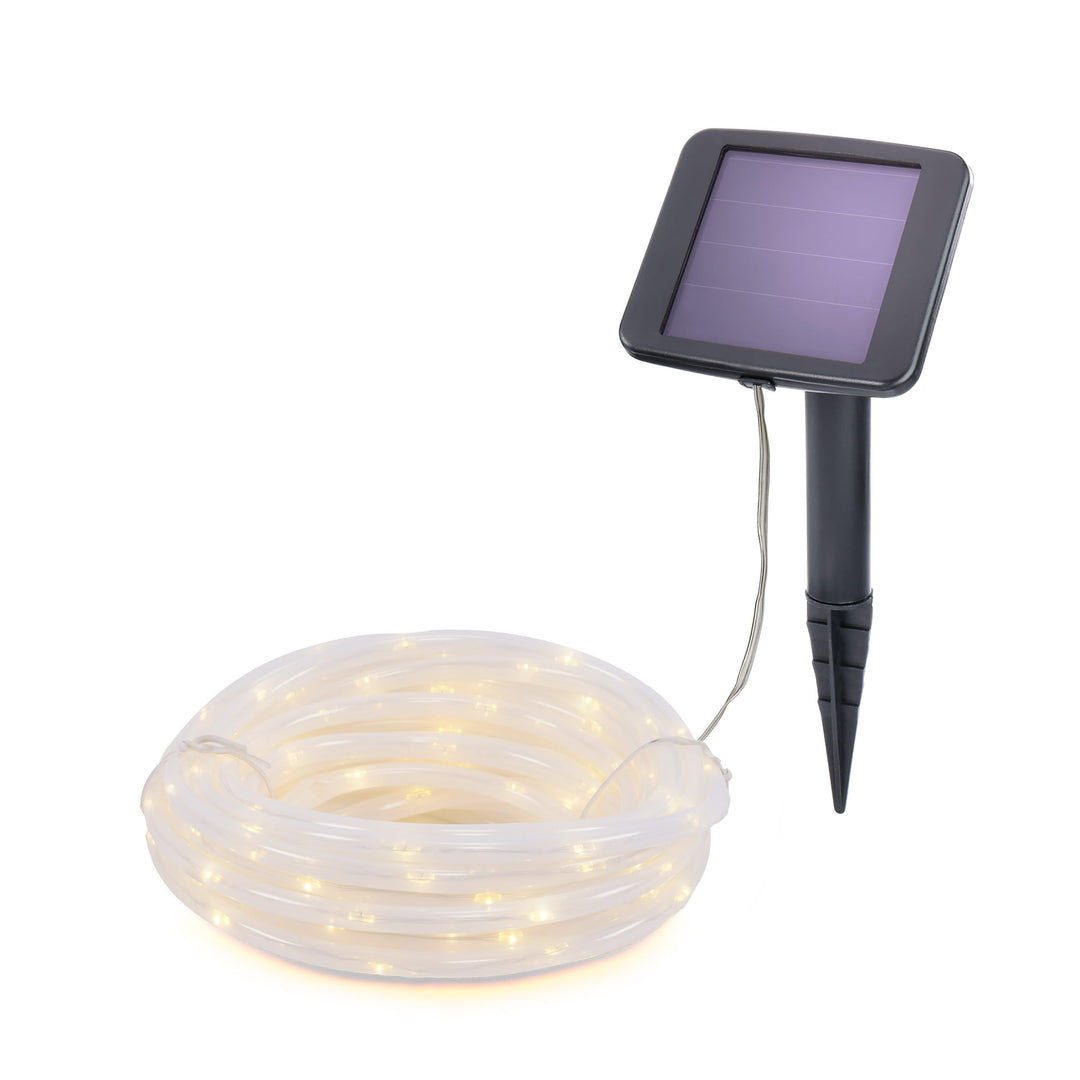 Esotec Solar Lichtschlauch, 10m, 100 LEDs, warmweiss, Zuleitung 2m, Akku, Solarmodul, Erdspiess, Win