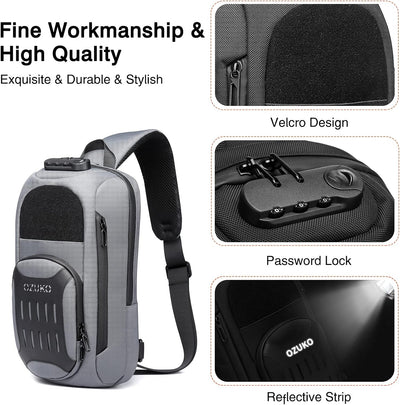 FANDARE Brusttasche Herren Sling Rucksack mit USB-Ladeanschluss Geschäft Klein Daypacks Schultertasc