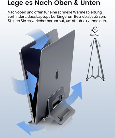 SODI Laptop Ständer, Vertical Laptop Stand für MacBook Air, MacBook Pro, iPad, iPhone, einstellbar M