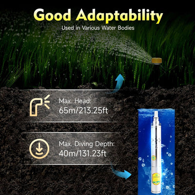 BJTDLLX Solar Tauchpumpe Tiefbrunnen-Tauchpumpe 24V 370W Tauchwasserpumpe 1800L/h Brunnenpumpe Solar