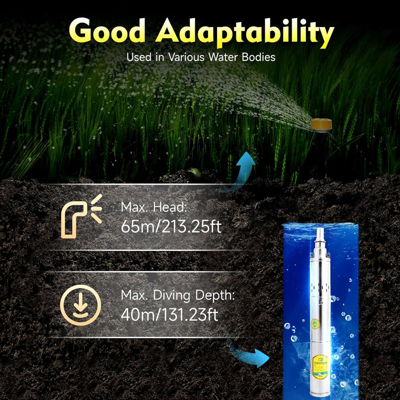 BJTDLLX Solar Tauchpumpe Tiefbrunnen-Tauchpumpe 24V 370W Tauchwasserpumpe 1800L/h Brunnenpumpe Solar