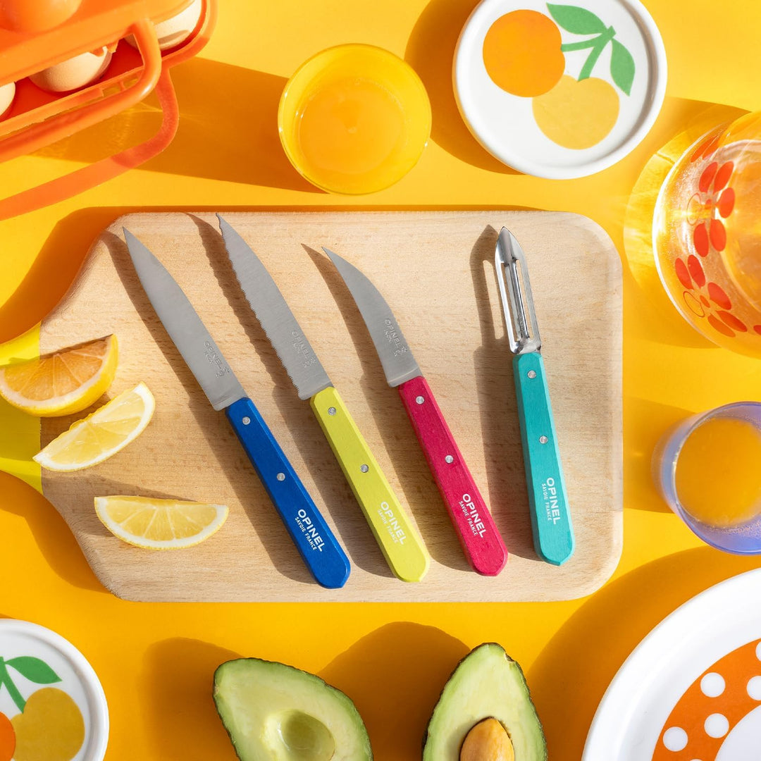 OPINEL Les Essentials Kleines Küchenmesser-Set, 4-teilig, Schälmesser, Wellenschäler, Gemüsemesser,