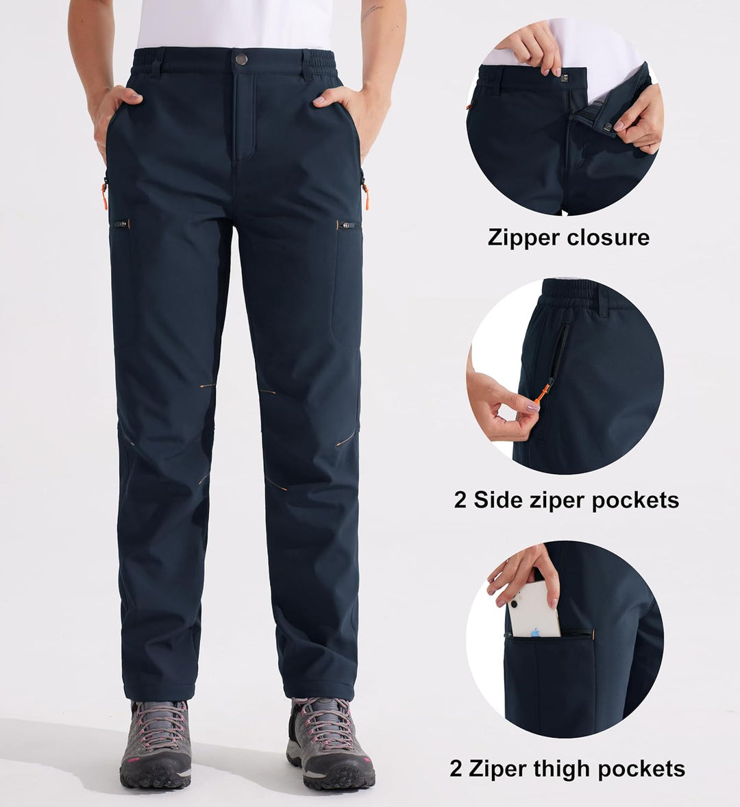 Libin Damen Wanderhose Thermohose Gefüttert Winter Outdoorhose Warme Softshellhose Wasserdicht Windd
