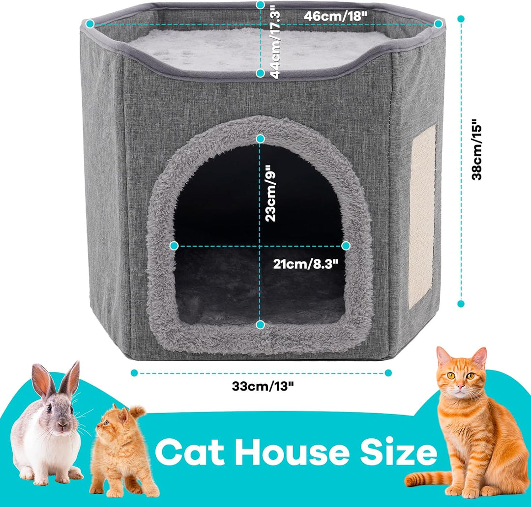 Faltbares Katzenhaus Indoor grosse Katzen, Grosse Katzenhöhle mit Kratzbrett, 2 Schicht Katzenbetten