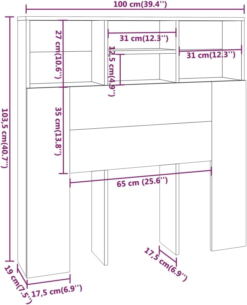 vidaXL Kopfteil mit Ablagen und Regal - Wand-Betthaupt für Schlafzimmer - Braun Eichen-Optik 100x19x