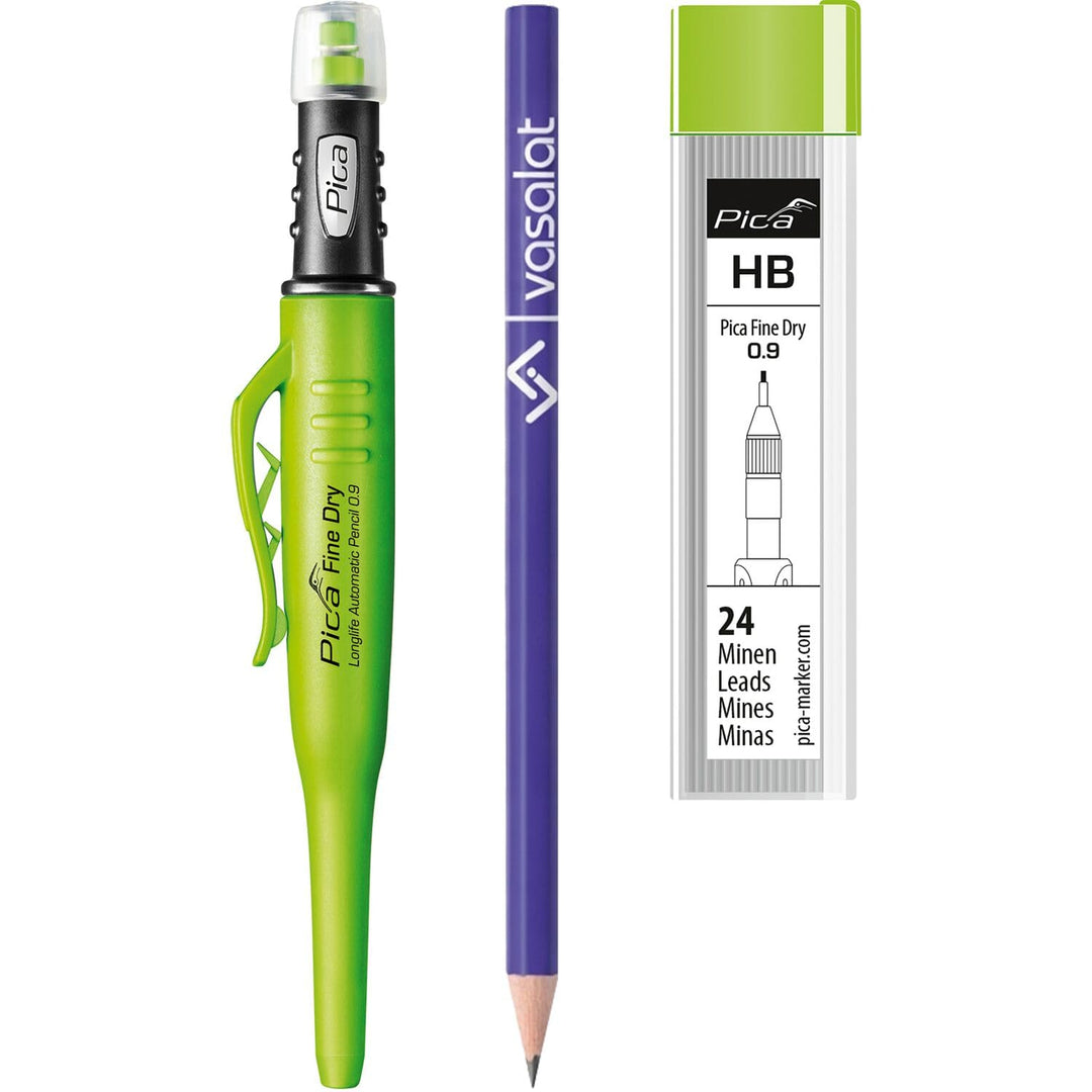 vasalat Pica Tieflochmarker Fine-Dry 0.9mm, Bleistift Bohrlochmarkierer 7070 + 24 Ersatz-Graphitmine