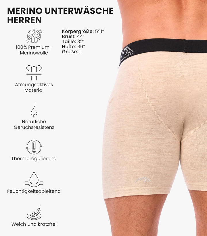 Merino.tech 100% Merino Unterwäsche Herren - Boxershorts Herren Merinowolle, Geruchsfrei Und Feuchti