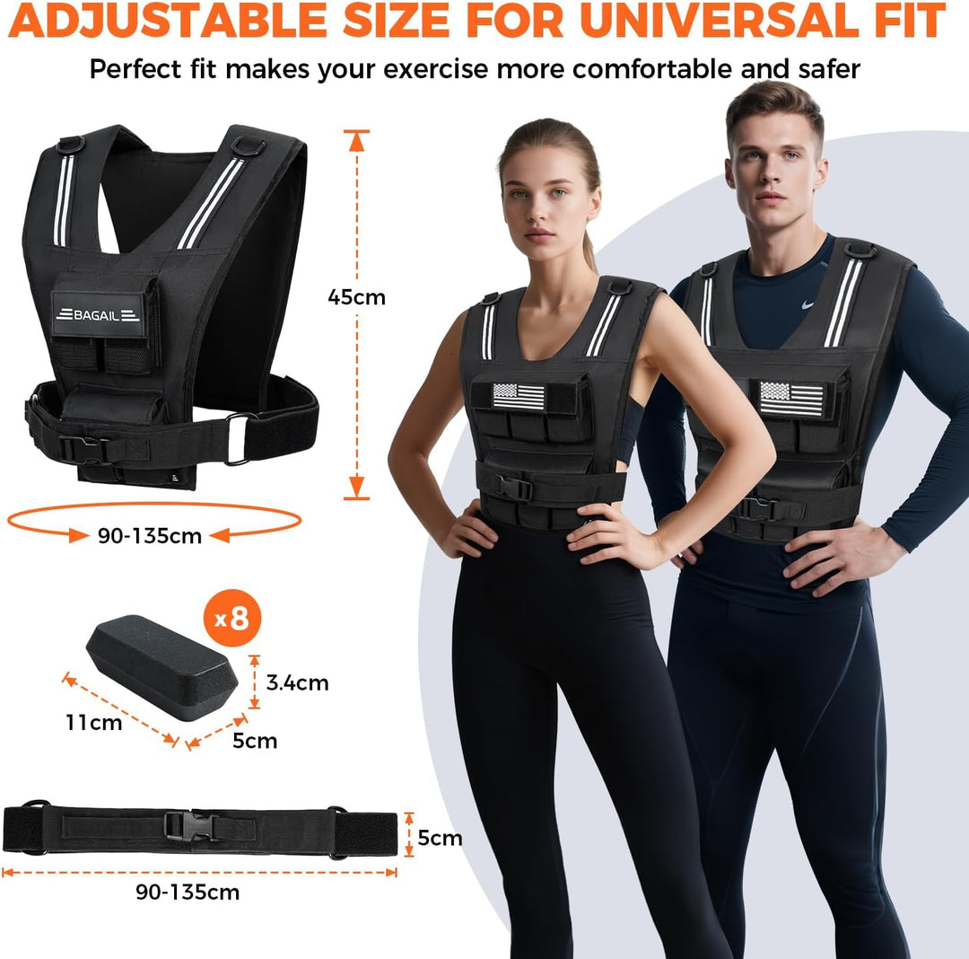 BAGAIL Gewichtsweste für Krafttraining, abnehmbare Eisenplatten, verstellbare Brustgrösse, Hochleist