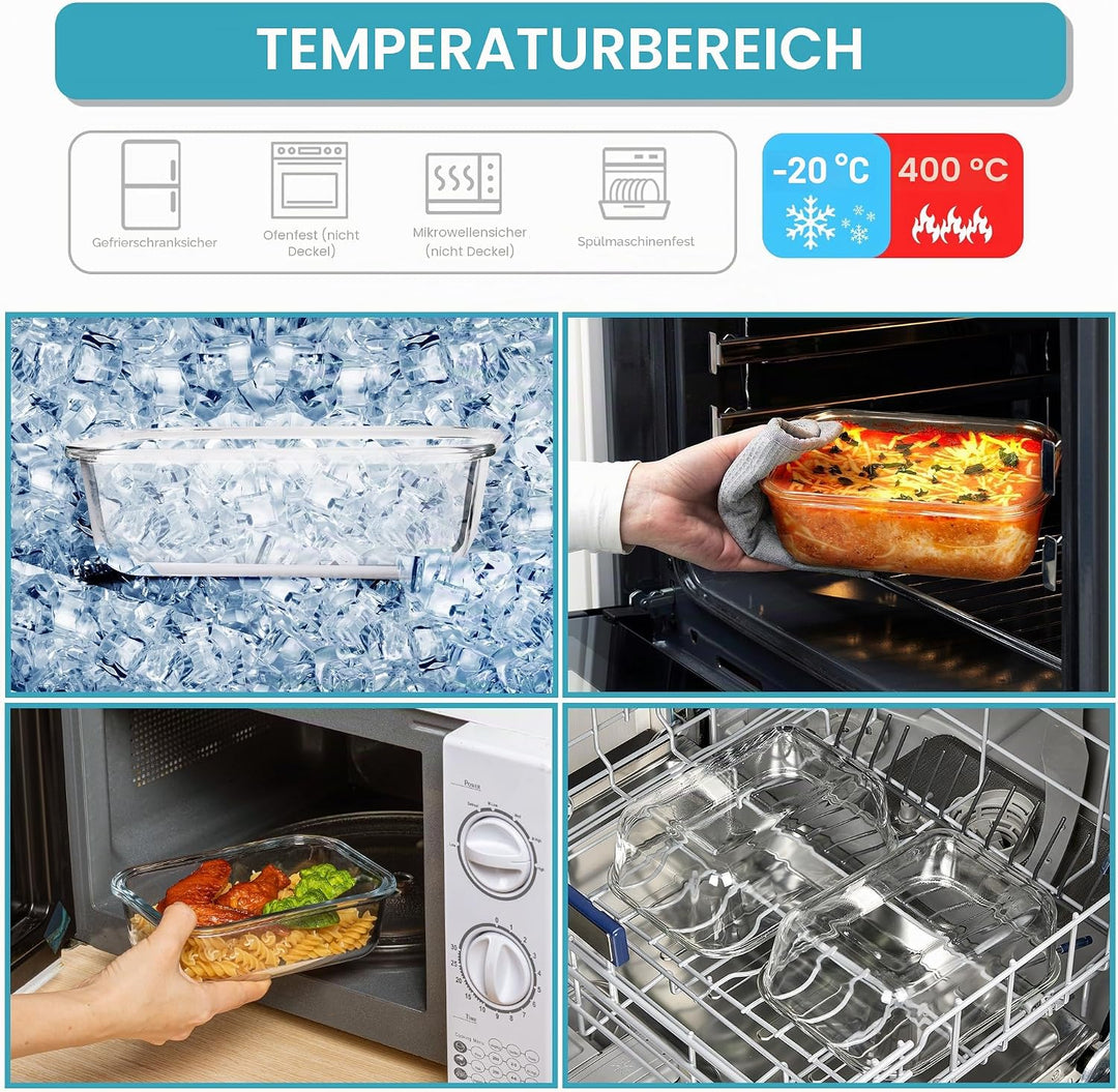 Vtopmart 2 x Glas-Lebensmittelbehälter 2 Pack*1860ml, 2 Pack*1860ml