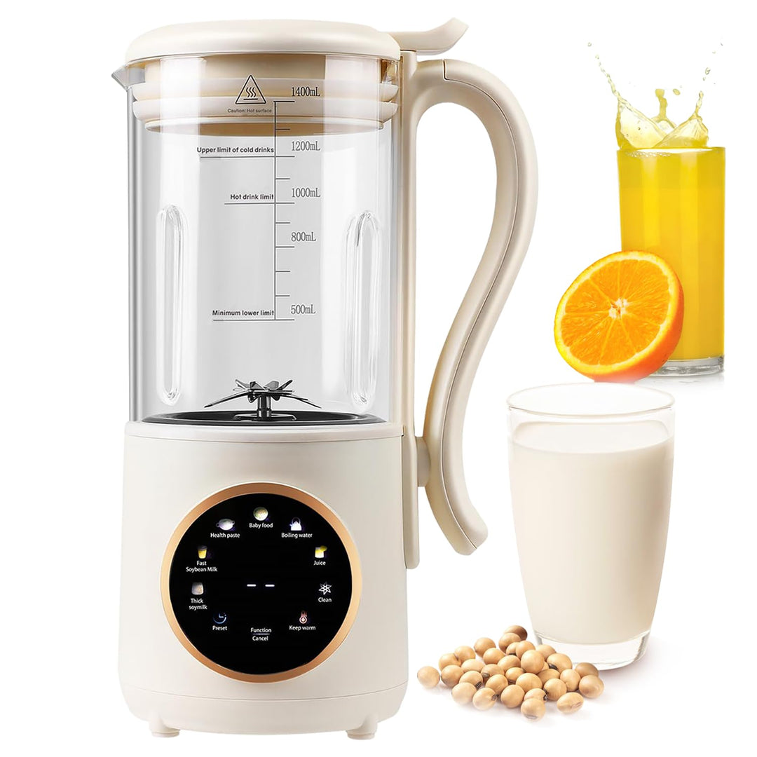 Nussmilchmaschine 1400ml, Automatische Mandelmilchmaschine mit 16 Klingen, Pflanzenmilchbereiter Soj