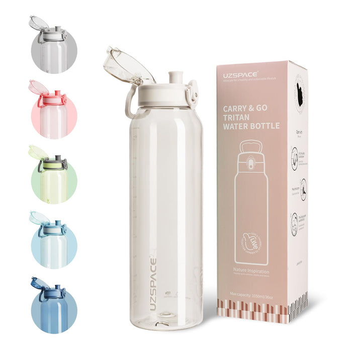 UZSPACE Trinkflasche Sport 1L, Tritan Bpa-Frei Trinkflasche Auslaufsicher mit Einhandbedienung, Kohl