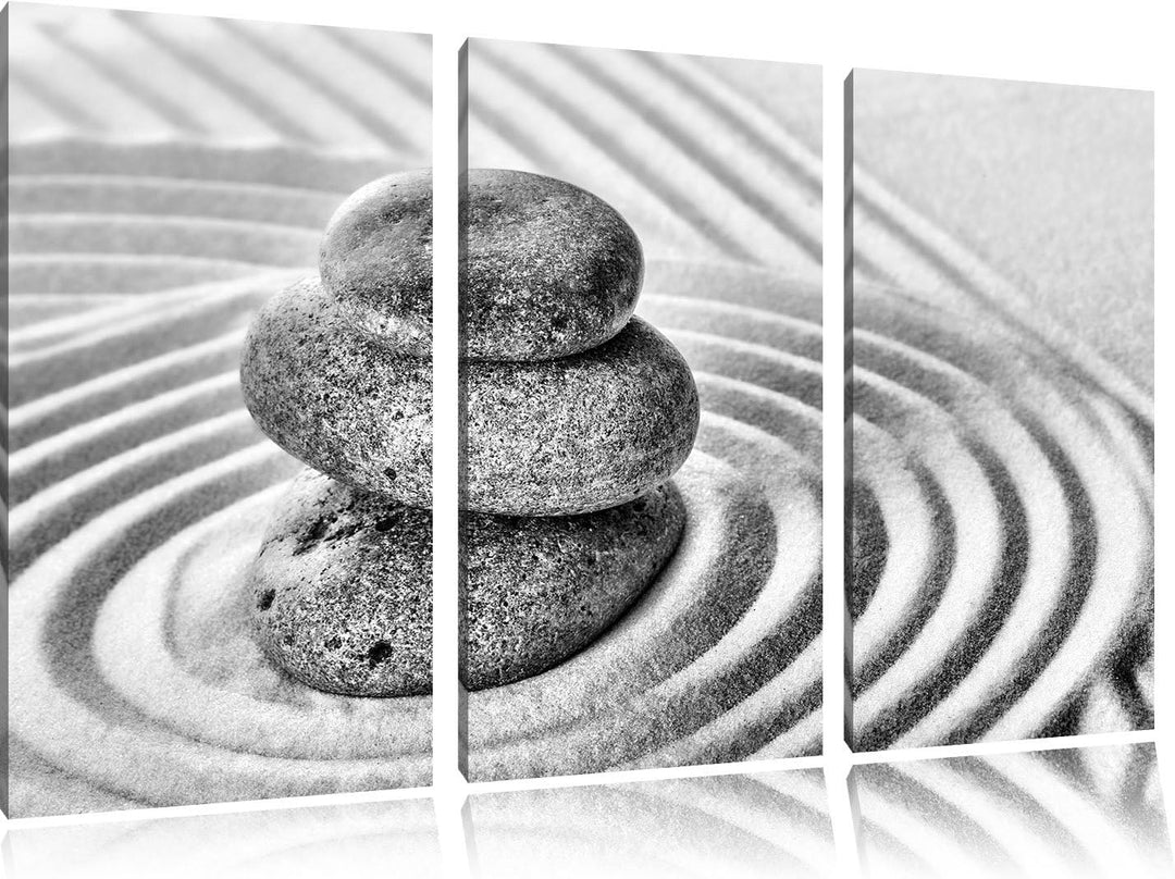 Pixxprint Steine in Sand mit Muster als Leinwandbild/Grösse: 3 Teilig (120x80) cm/Wandbild/Kunstdruc