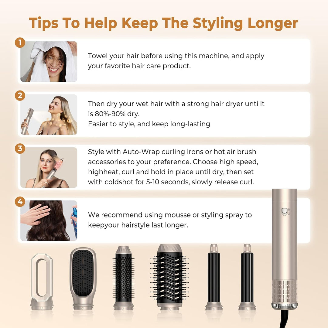 UKLISS Hairstyler 6 in 1 Air Styler Set - Pro Haarstyler Set 1000w mit Rundbürstenföhn, Air Curler,