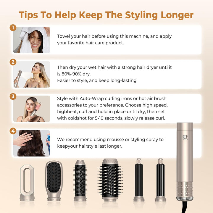 UKLISS Hairstyler 6 in 1 Air Styler Set - Pro Haarstyler Set 1000w mit Rundbürstenföhn, Air Curler,